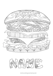 Free colouring Food Complex colouring pages Hamburger Cheese