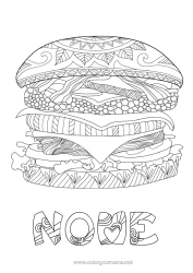 Disegno gratuito Cibo Colorazioni complesse Hamburger