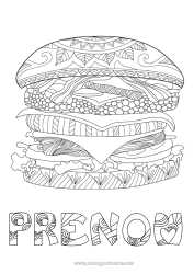 Coloriage gratuit Nourriture Coloriages complexes Hamburger