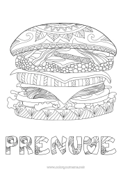 Pagină de colorat personalizată Mâncare Desene de colorat complexe Hamburger Brânză
