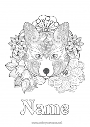 Free coloring Wolf Flowers Mandala Fox Animal Complex coloring pages Forest animals