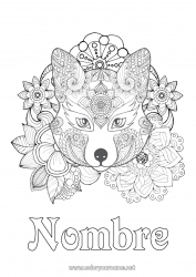Colorear para personalizar Lobo Flores Mandala Zorro Animales Dibujos complejos para colorear Animales del bosque
