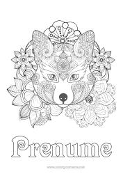 Pagină de colorat gratuită Lup Flori Mandala Vulpe Animal Desene de colorat complexe Animale din pădure