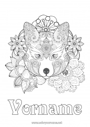 Kostenlose Zeichnung Wolf Blumen Mandala Fuchs Tier Komplexe Ausmalbilder Waldtiere