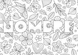 Colorear para personalizar Flores Primavera Mariposa Hojas Nombre decorado Dibujos intermedios para colorear Dibujos complejos para colorear Insectos
