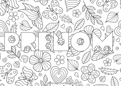 Dessin gratuit Fleurs Printemps Papillon Feuilles Nom décoré Coloriages intermédiaires Coloriages complexes Insectes