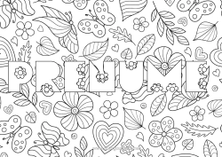 Desen liber de colorat Flori Primăvară Fluture Frunze Nume decorat Colorează intermediare Desene de colorat complexe Insecte