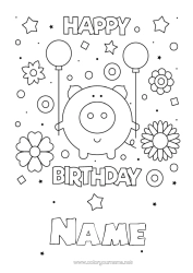 Colouring to customise Birthday Pig Animal Easy Colouring Pages Farm Animals