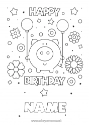 Free coloring Birthday Pig Animal Easy coloring pages Farm animals