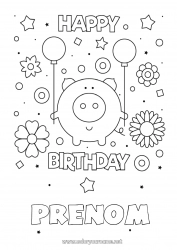 Coloriage gratuit Anniversaire Cochon Animal Coloriages faciles Animaux de la ferme