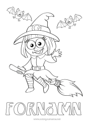 Gratis teckning Fladdermus Broom Häxa Halloween Fåglar och flygande däggdjur