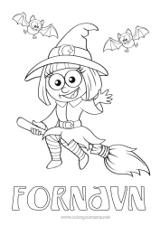 Gratis tegning Flaggermus Kost Heks Halloween Fugler og flygende pattedyr