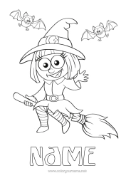 Free colouring Bat Broom Witch Halloween Birds and flying mammals