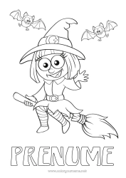 Desen liber de colorat Liliac Mătură Vrăjitoare Halloween Păsări și mamifere zburătoare