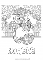 Dibujo libre Calma y zen Mandala Animales Japón Música Panda Sombrero China Dibujos complejos para colorear Zentangle Antiestrés Otros animales del mundo Día Mundial de la Música Instrumentos de música Flauta