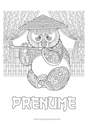 Pagină de colorat personalizată Liniștit și zen Mandala Animal Japon Muzică Panda Pălărie China - China Desene de colorat complexe Zentangle Anti-stres Alte animale din lume Sărbătoarea muzicii Instrumente muzicale Flaut