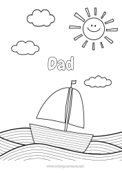 Free colouring Summer Sea Vehicles Boat Sailboat Easy colouring pages Intermediate colouring sheets Marine vehicles Waves