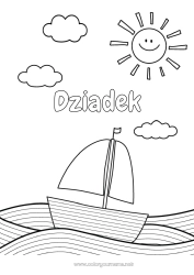 Kolorowanka dla dziecka Lato Morze Pojazdy łódź Żaglówka Łatwe kolorowanki Kolorowanki pośrednie Pojazdy morskie Fale