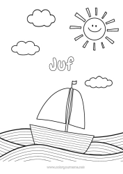 Gratis kleurplaat Zomer Zee Voertuigen Boot Zeilschip Eenvoudige kleurplaten Intermediaire kleurplaten Maritieme voertuigen Golven