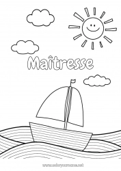 Coloriage enfant Été Mer Véhicules Bateau Voilier Coloriages faciles Coloriages intermédiaires Véhicules maritimes Vagues