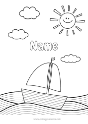 Colouring to customise Summer Sea Vehicles Boat Sailboat Easy Colouring Pages Intermediate Colouring Sheets Marine Vehicles Waves