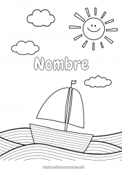 Colorear gratis Verano Mar Vehículos Barco Velero Dibujos fáciles para colorear Dibujos intermedios para colorear Vehículos marítimos Olas