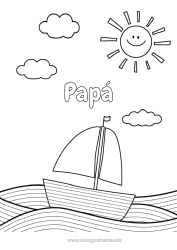 Colorear gratis Verano Mar Vehículos Barco Velero Dibujos fáciles para colorear Dibujos intermedios para colorear Vehículos marítimos Olas
