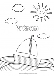 Dessin gratuit Été Mer Véhicules Bateau Voilier Coloriages faciles Coloriages intermédiaires Véhicules maritimes Vagues