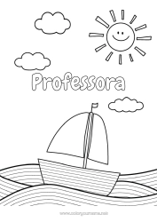 Desenho grátis Verão Mar Veículos Barco Veleiro Desenhos para colorir fáceis Colorações Intermediárias Veículos marítimos Ondas