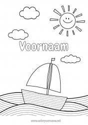 Gratis kleurplaat Zomer Zee Voertuigen Boot Zeilschip Eenvoudige kleurplaten Intermediaire kleurplaten Maritieme voertuigen Golven