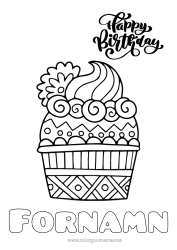 Gratis färgläggning Kaka Födelsedag Muffins Lätta målarbilder Grattis på födelsedagen!