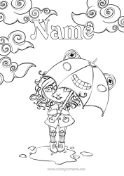 Free colouring Girl Child Umbrella Fantastic Intermediate colouring sheets