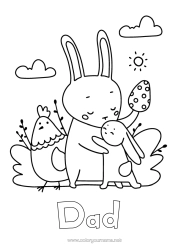 Free colouring Dad Mum Grandma Grandad Hen Spring Rabbit Animal Easter eggs Easy colouring pages Farm animals Forest animals Hug