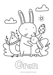 Free colouring Dad Mum Grandma Grandad Hen Spring Rabbit Animal Easter eggs Easy colouring pages Farm animals Forest animals Hug