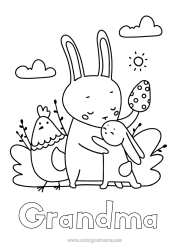 Free coloring Dad Mum Grandma Grandpa Hen Spring Bunny Animal Easter eggs Easy coloring pages Farm animals Forest animals Hug