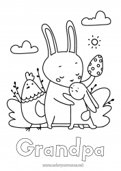 Child coloring page Dad Mum Grandma Grandpa Hen Spring Bunny Animal Easter eggs Easy coloring pages Farm animals Forest animals