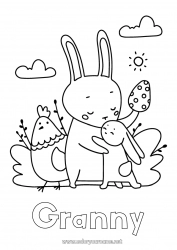 Child coloring page Dad Mum Grandma Grandpa Hen Spring Bunny Animal Easter eggs Easy coloring pages Farm animals Forest animals