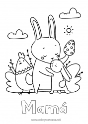 Niño página para colorear Papá Mamá Abuela Abuelo Gallina Primavera Conejo Animales Huevos de Pascua Dibujos fáciles para colorear Animales de granja Animales del bosque Abrazo