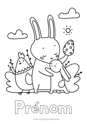 Dessin gratuit Papa Maman Mamie Papi Poule Printemps Lapin Animal Oeufs de Pâques Coloriages faciles Animaux de la ferme Animaux de la forêt