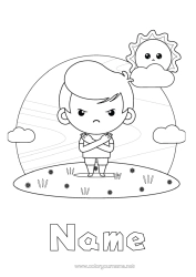 Free colouring Boy Child In a bad mood. Emotions Anger