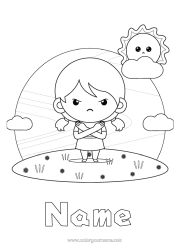 Colouring to customise Girl Child In A Bad Mood. Emotions Anger