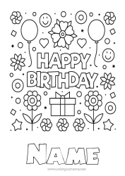 Free colouring Flowers Birthday Easy colouring pages