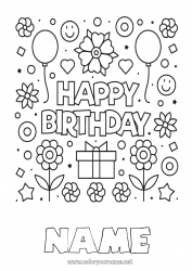 Free coloring Flowers Birthday Easy coloring pages