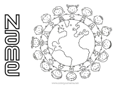 Colouring to customise Child Children's Activities Geography Earth Earth Day World Map