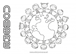 Colorear para personalizar Niño Actividades para niños Geografía Tierra Día de la Tierra Mapa del mundo