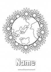 Free coloring Flowers Geography Earth Earth Day