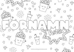 Gratis färgläggning Mat Utsmyckat namn Biograf Popcorn Dryck Läsk Gottigheter, sötsaker