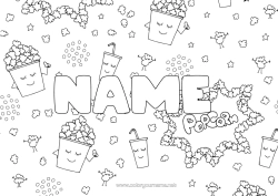 Free colouring Food Decorated name Cinema Popcorn Drink Fizz Treats, sweets