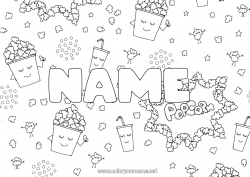 Free coloring Food Decorated name Movie theater Popcorn Drinks Soda Treats