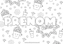 Coloriage gratuit Nourriture Nom décoré Cinéma Pop Corn Boisson Soda Gourmandises, sucreries